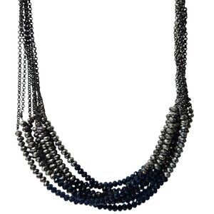 Elegant Layered Beaded Necklace Black Blue Faceted Beads Retro Fashion Jewelry